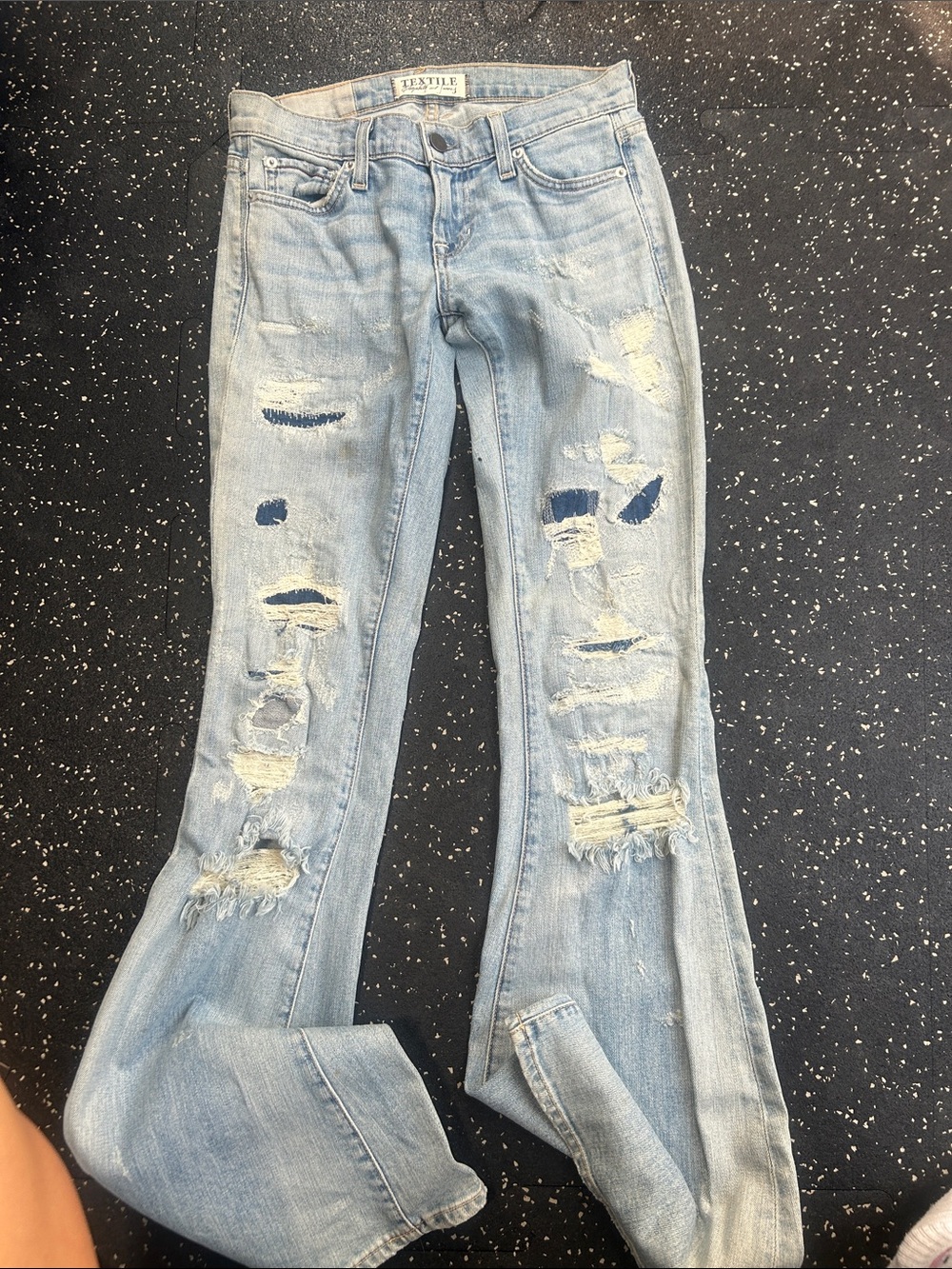 TEXTILE Elizabeth and James Light Blue Distressed Flare Jeans